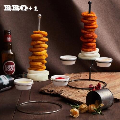 Onion Ring Tower with 2 Holders Stainless steel Chicken Rack Holder Clipper Mil Donuts Brick Straps Spring Features Bread Tower