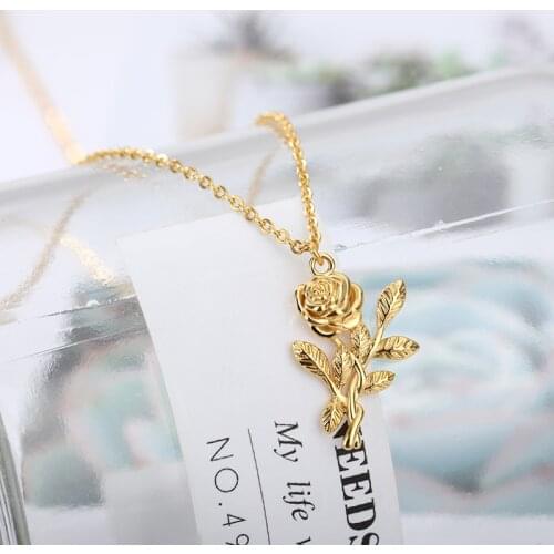 Fashion Jewelry Collier Rose Statement Pendant Necklace Womens Beauty Beast Jewelry Lovers Gifts For Women Girls