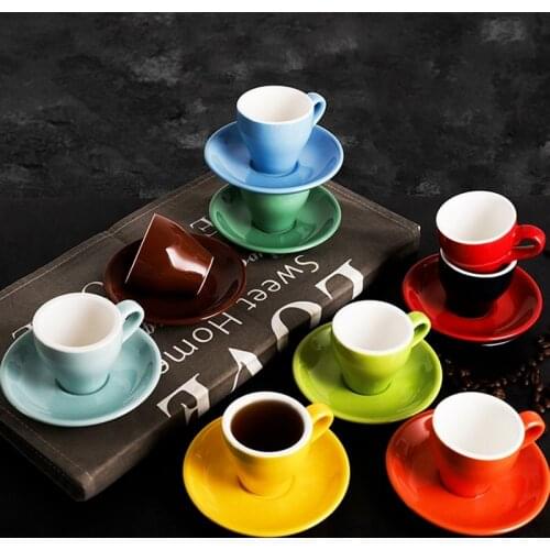 80ml Espresso Coffee Mug Set Colored Glaze Ceramic Coffee Cup&Saucer Home Kitchen Accessories Drinkware Tumbler Cups In Bulk