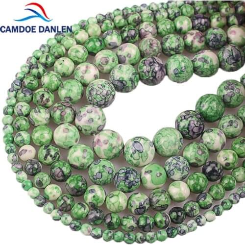 Natural Stone Black Dots Green Rainbow Ceramics Round Loose Beads Fit Diy Handmade Charms Spacer Beads Jewelry Making Wholesale