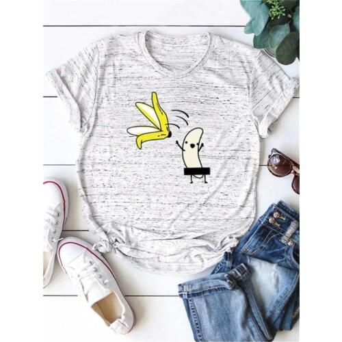 2021 New Casual Cotton Funny T Shirt Women Naked Banana Cartoon Print Short Sleeve O-Neck T-shirt Women Tee Shirt Summer Tops