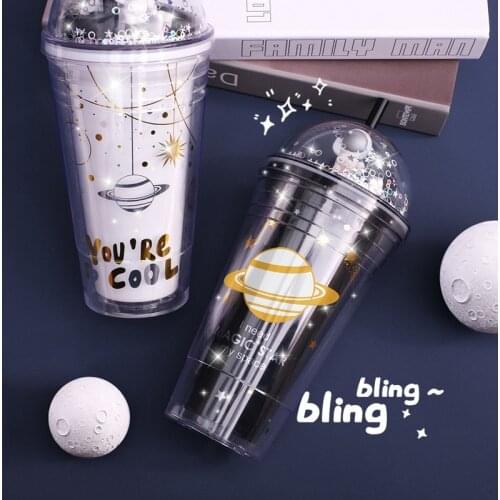 1pcs Space Straw Cup With Lid And Removable Straw Insulated 3d Space Doll Decoration And Space Pattern Cool Coffee Cups