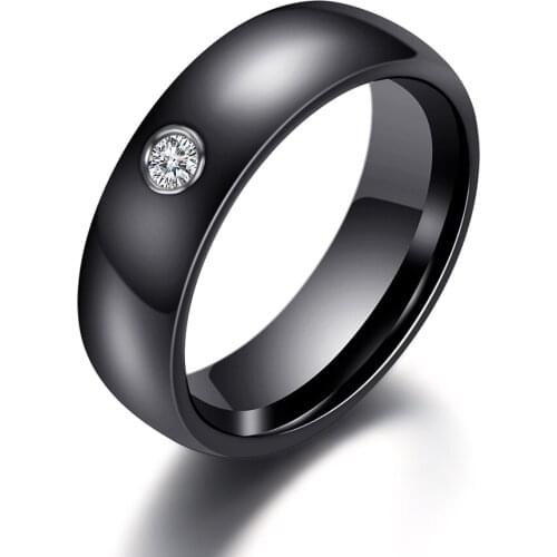 Fashion Men Women Black White Ring Ceramic Ring For Women With Big Crystal Wedding Band Ring 6mm Size 6-10 Gift