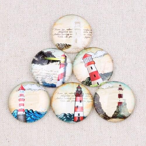 Onwear mix vintage light house photo round glass cabochon 20mm 25mm 30mm diy pendant findings for jewelry making