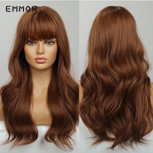 Emmor Ash Blonde Wavy Wigs for Women Hair Soft Natural Light Blond Wig with Bangs Heat Resistant Fiber Synthetic Hair Wig