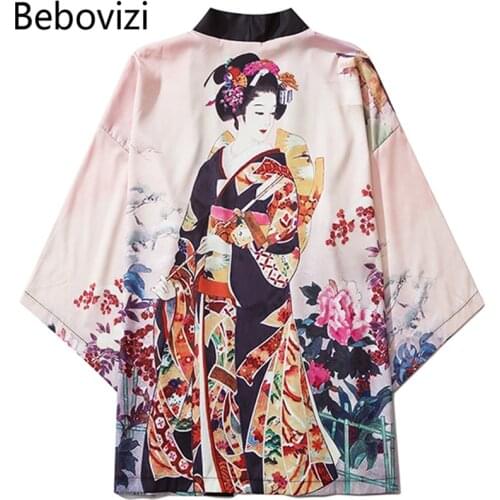 Bebovizi Casual Vintage Print Clothes Traditional Kimonos Blusas Fashion Harajuku Men Japanese Style Sexy Beach Yukata Clothing