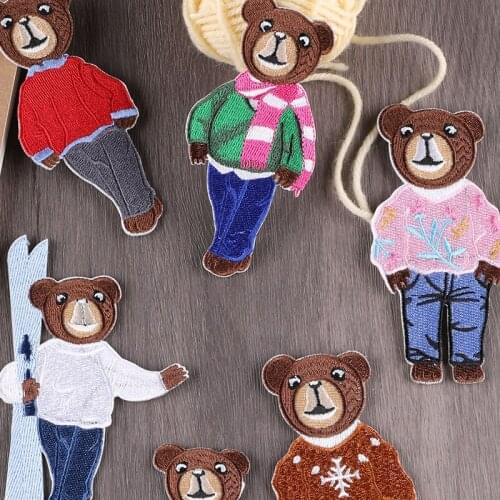 Self Sticky Cartoon Bear Novetly Sticker Adult Children Diy Clothing Stripes Appliques Embroidery Patches