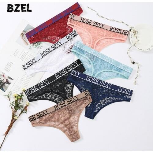 BZEL Sexy Lace Womens Panties Thongs Underwear Hollow Out Soild G-String Low Waist Temptation Female Soft Comfort Lady Lingerie