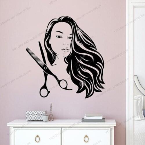 Removable Barber Salon Wall Vinyl Decal Jolin Fashion Girl Hairdressing Beauty Salon Scissors Mural Vinyl Decor Sticker cx22