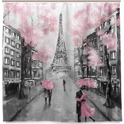 Floral Paris Tower Vintage Waterproof Polyester Bathroom Shower Curtains