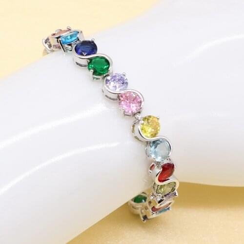 XUTAAYI Multicolor New Trendy 2019 Cubic Zirconia Jewelry Silver Color Round Charm CZ Crystal Female Bracelets Bangles for Women