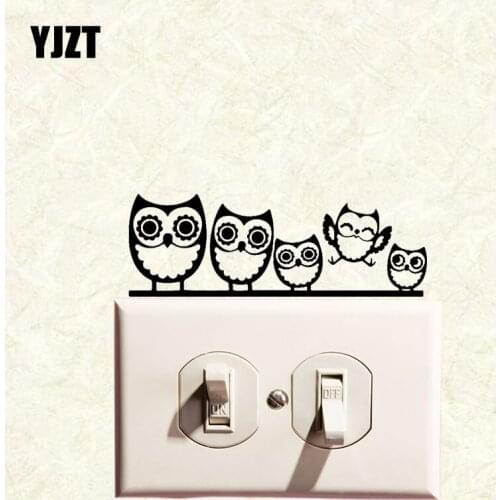 YJZT Owl Family Vinyl Decal Home Room Decor Wall Switch Sticker Cartoon Animal Pattern S19-0433