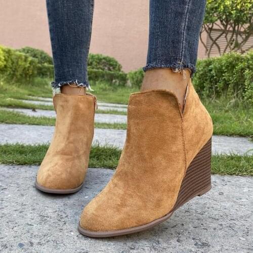 Women Leopard Ankle Boots Round Toe Booties Winter Footwear Platform High Heels Wedges Shoes Women shoes