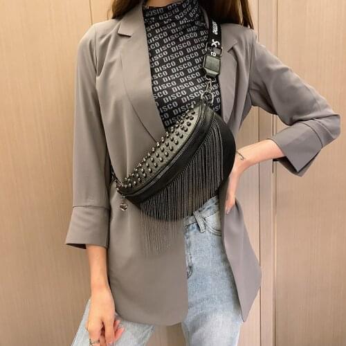 Tassel Ladies Fashion PU Leather Wallet Rivet One Shoulder His Chest Bag Lady Phone Bag And Purse Multi-Functional Pockets