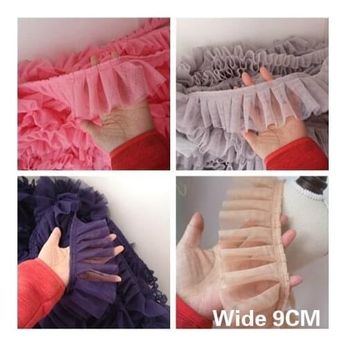 9CM Wide Double Layers Mesh Fabric Lace Exquisite Pleated 3D Applique Ribbon Edge Trim Curtains Women Skirts Splice Sewing Decor