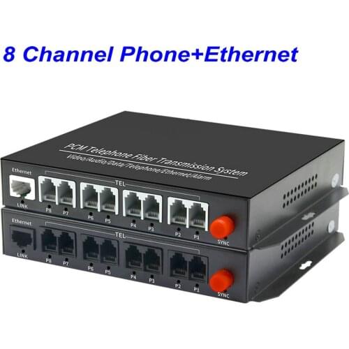 1Pair 8 Channel PCM Voice Telephone Fiber Optical Media Converters Extender with 100M Ethernet FC Fiber Port Caller ID FAX