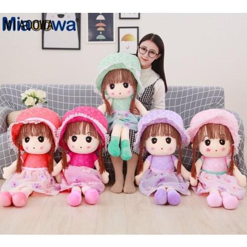 1pc 40cm beautiful little girl plush toy stuffed soft cute wears hat with lacy best birthday & Christmas gift for children