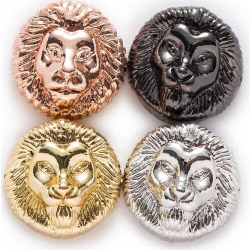 1 Piece Micro Inlays Lion Head Shaped Copper Beads For Jewelry Making Women Children DIY Bracelet Necklace Findings 13mm