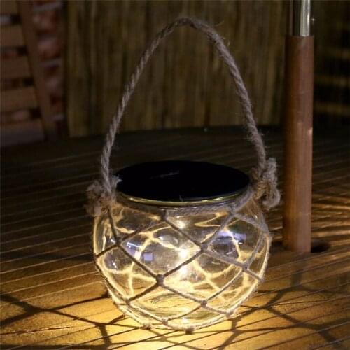 1PC Jar Solar Garden Candle Lamps With Rope Retro Solar Lantern Ball Hanging Light Landscape Patio Pathway Lamps