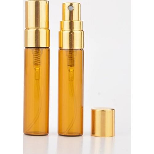 100 Pieces/Lot 5ML ty Portable Amber Glass Perfume Bottles Atomizer Portable Contenitori cosmetic Vuoti With Aluminium Pump