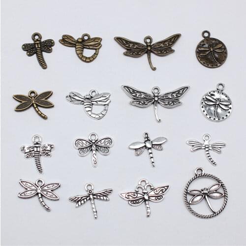 40pcs 15x18mm Small Dragonfly Charm Pendants For Jewelry Making Antique Silver Color Dragonfly Pendants Charm Dragonfly