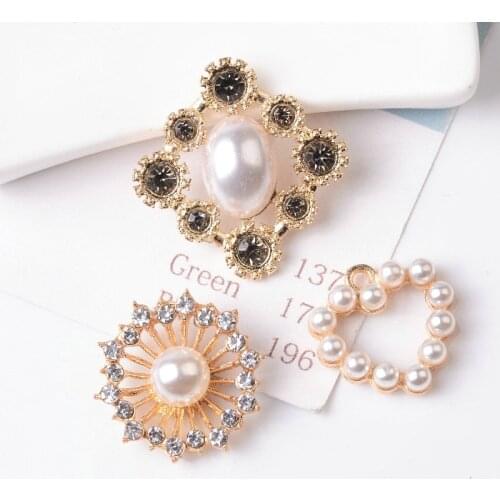 5pcs/lot Alloy Creative Rhinestone Gold Pearls Pendant Button Ornaments Jewelry Earrings Choker Hair bag DIY Jewelry Accessories
