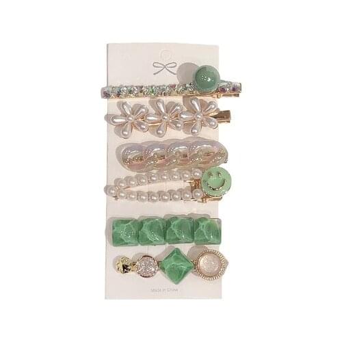 6pcs/set New Summer Sweet Cute Pearl Flower Acrylic Geometric Hairpins Hair Clip Multi-style Barrettes Headwear Hair Accessories
