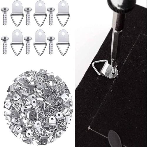 60pcs Small Triangle D-Ring Picture Frame Hanger Single Hole with Screws for Hanging Paintings Artwork Picture Frame Hook Photos
