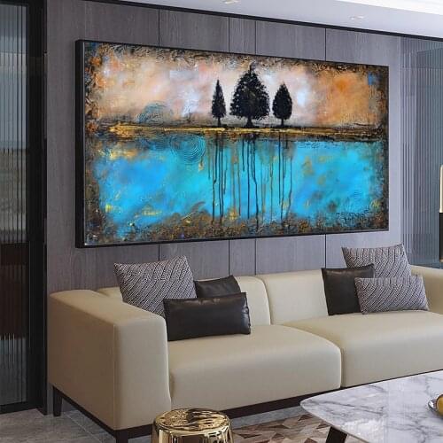 Abstract Graffiti Art Blue Lake Oil Painting on CanvasWall Art Posters Prints Wall Pictures For Living Room Home Cuadros Decor