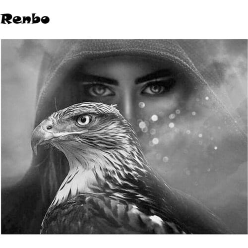 Full Square/round drills Diy Diamond Painting Black and white woman eagle Embroidery,3d Picture Of Rhinestone Mosaic wall decor