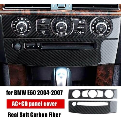 Carbon Fiber Car Console Air Conditioner Switch Panel Cover CD Control Frame Decoration for -BMW 5 Series E60 2004-2007