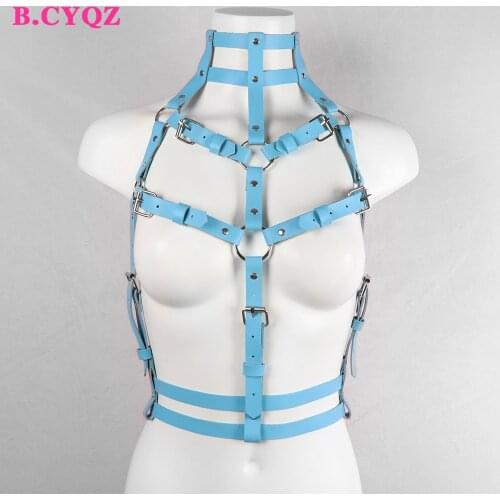 B.CYQZ Women Chest Harness Adjustable Body Belt Garter Leather Suspender Sexy Bondage Lingerie Gothic Costume Girls Rave Outfit