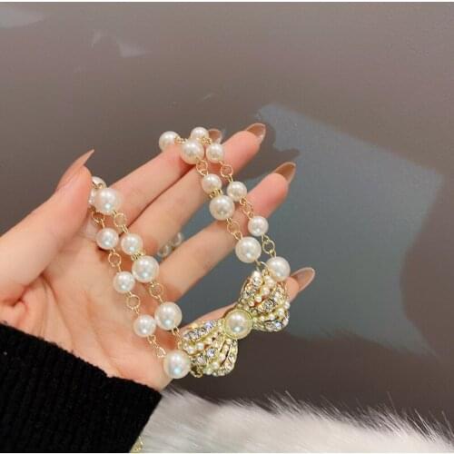 White Pearl Bowknot Necklace Elegant Sexy Female Prom Party Necklace Elegant Korea Fashion Jewelry