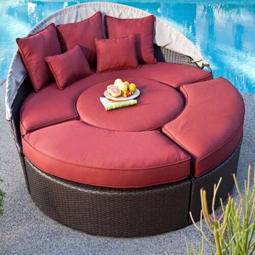 Freeshipping Lounger Outdoor Rattan Sofa Lying Bed Balcony Villa Outdoor PU Rattan Chairs Sets