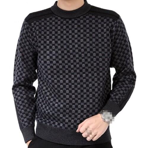 C1236 2020 spring autumn winter new middle age men wear fashion plaid big size round neck loose knitted sweater cheap wholesale