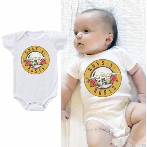 DERMSPE 2019 Summer New Style Baby Girls Boys Rompers Short Sleeve Guns N Roses Newborn Baby Clothes Print Jumpsuit White Hot