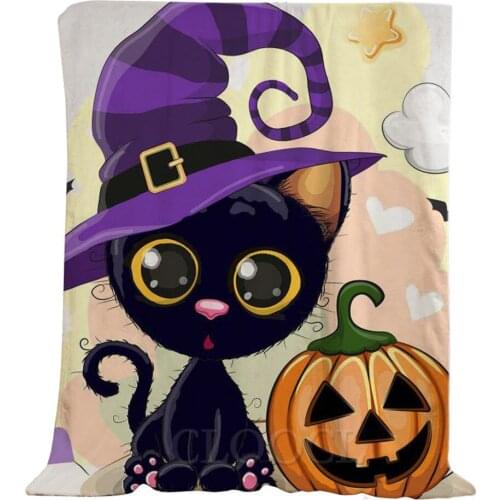 CLOOCL Halloween Theme Flannel Blankets Cartoon Cat Smiley Pumpkin 3D Plush Quilts Halloween Blanket Keep Warm Festival Gifts