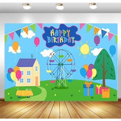 Customized Pink Pig Backdrop Windmill Balloon Baby Shower Birthday Party Photo Background Photocall Prop Decor Banner