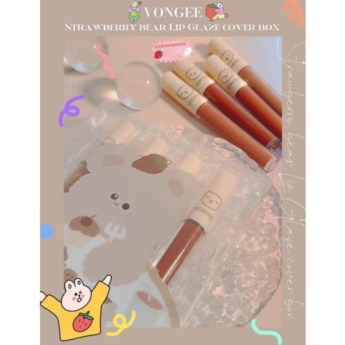 4 Sticks/set Strawberry Bear Lip Glaze Matte Velvet Lip Gloss Waterproof Non-stick Cup Long Lasting Lip Stick Lip Tint Cosmetics