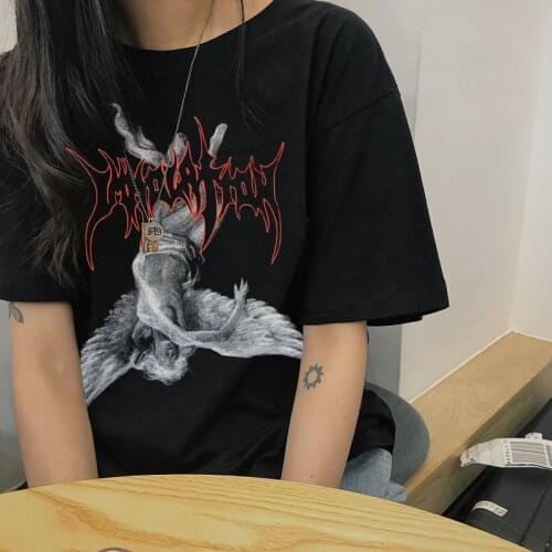 Gothic loose dark Vintage summer Ulzzang new ins hip-hop short-sleeved fashion Tees punk letter print female fun T-shirt