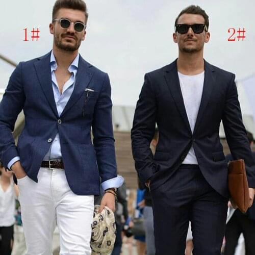 Custom Made Navy Blue Men Suits for Wedding Black Business Men Suits with Pants 2Piece Terno Masculino Men Trajes Costume Homme