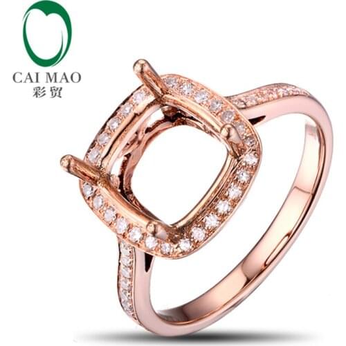 Caimao 8.5mm Cushion Natural Pave Diamond 14kt Rose Gold Engagement Semi Mount Ring New