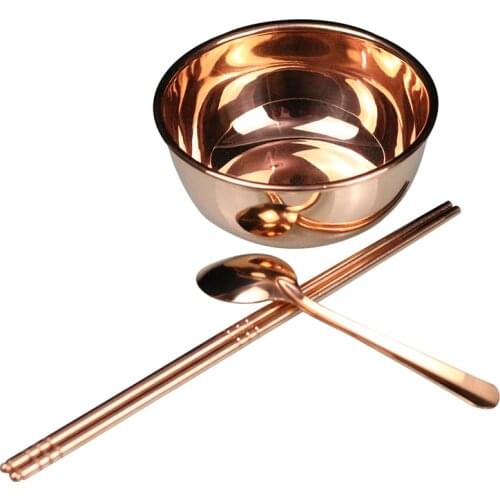 Pure copper bowl copper spoon copper chopsticks tableware set household thickening manual metal round treasure basin