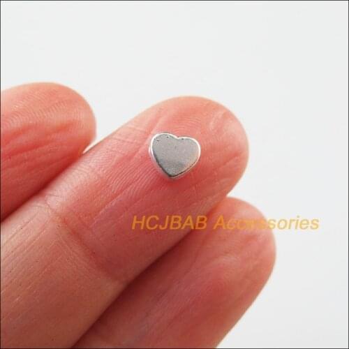 Fashion 70Pcs Tibetan Silver Color Tiny Heart Smooth Spacer Beads Charms 5.5x6mm