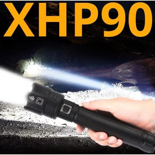 90000LM Powerful Led Flashlight XHP90 flashlight USB charging Zoom led torch lanter 2*26650 battery For Camping cycling Lamp