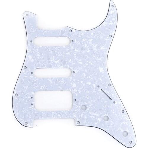 Musiclily Pro 11-Hole Round Corner HSS Guitar Strat Pickguard for USA/Mexican Stratocaster 3-screw Pickup, 4Ply White Pearl