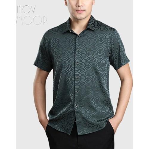 Novmoop 2020 new fashion natural silk mens shirt plaid pattern Chemise homme en soie LT3237