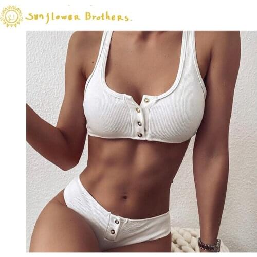 2021 New Hot Sale Buttoned Sexy Bikini Split White Swimsuit Women Swimwear Women Swimming Suit for Women