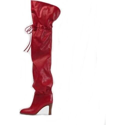 New Arrival Shoes Autumn For Women Over The Knee Butterfly-knot Decor Slip On Long Boots Heels Dress Shoes Big Size 10