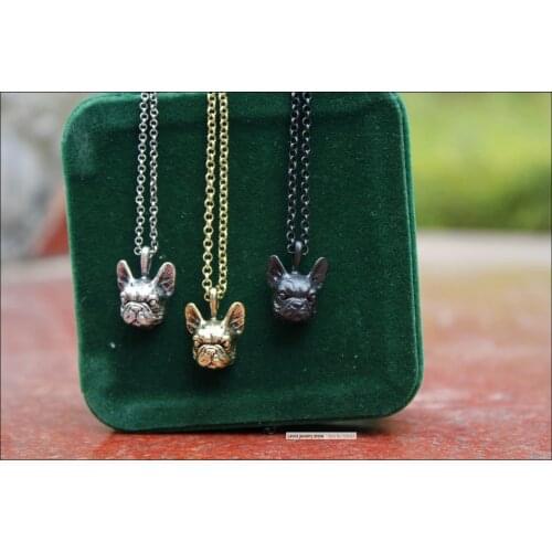 Retro hippie French Bulldog necklace punk French Bulldog jewelry Antique bronze/gun black plated